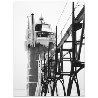 South Haven Lighthouse – Ice Covered Tower – B&W - 30×40 Fine Art Print (Unframed)