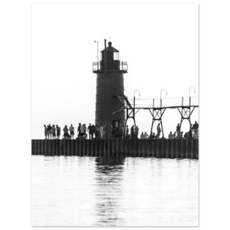 South Haven Lighthouse – Pier Crowd – B&W - 30×40 Fine Art Print (Unframed)