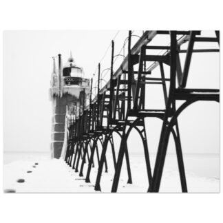 South Haven Lighthouse – Frozen Pier – B&W - 30×40 Print