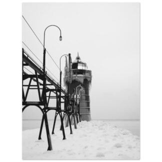 South Haven Lighthouse – Winter Beacon – B&W - 30×40 Fine Art Print (Unframed)