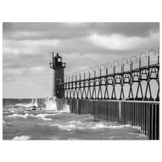 South Haven Lighthouse – Pier Wave – B&W - 30×40 Print