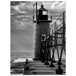 South Haven Lighthouse – Pier Approach – B&W - 30×40 Fine Art Print (Unframed)